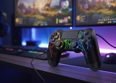 Wireless Controller für PS4 RGB Hall Joystick Gyro USB-C Schwarz