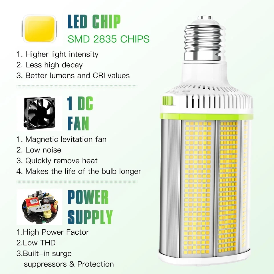 LED Corn Light Bulb Adjustable 277-480VAC 80W/64W/48W E39 Base 5700/5000/4500K - Image 3 of 4