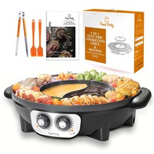 Image of Hot Pot Electric with BBQ Grill Hotpot Chinese Pot Cooker 220V 2200W