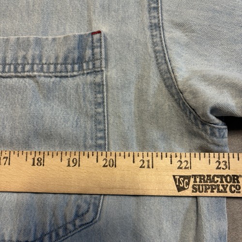 Vtg Bugle Boy Gold Crest Mens XL Shirt Chambray Blue Button Trucker 90s - Picture 4 of 8