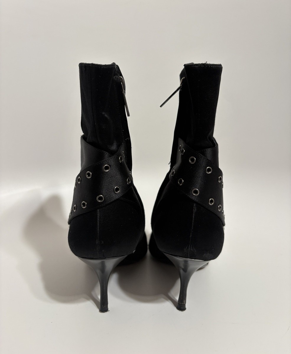 Vtg Christian Dior by John Galliano Black Silk Satin Logo Boots 38