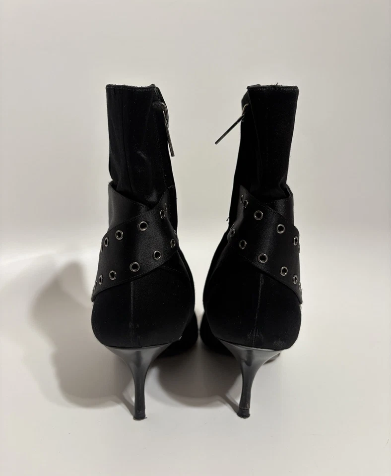 Vtg Christian Dior by John Galliano Black Silk Satin Logo Boots 38 - Image 3 of 4