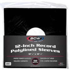 BCW 12-Inch Record Paper Inner Sleeves - Polylined - with Hole - Black