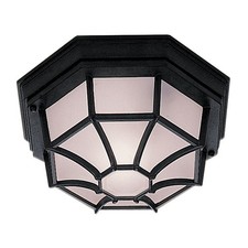 IP44 Black Finish Aluminium Outdoor Flush Fitting Ceiling Light with Glass Shade