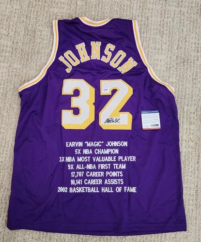 MAGIC JOHNSON SIGNED AUTOGRAPHED LA LAKERS NBA STAT JERSEY PSA DNA COA