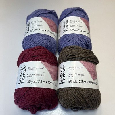 Loops & Threads Classic Cotton Yarn, Lot Of 4, 2.5oz, Medium