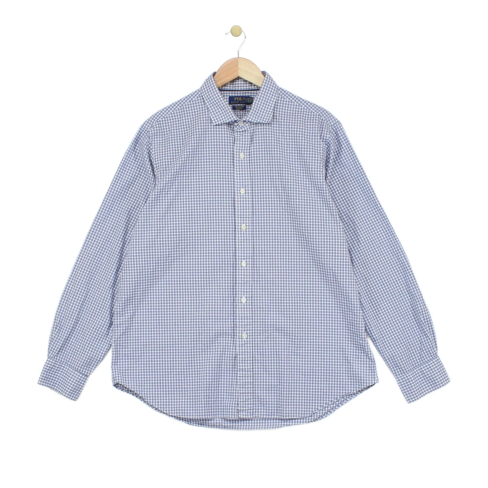 Ralph Lauren Check Shirt Mens Size XL Blue Stretch Long Sleeve