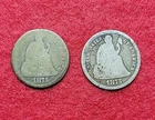1875 Silver Seated Liberty 10c Ten Cents Lot Of 2 AG & Good