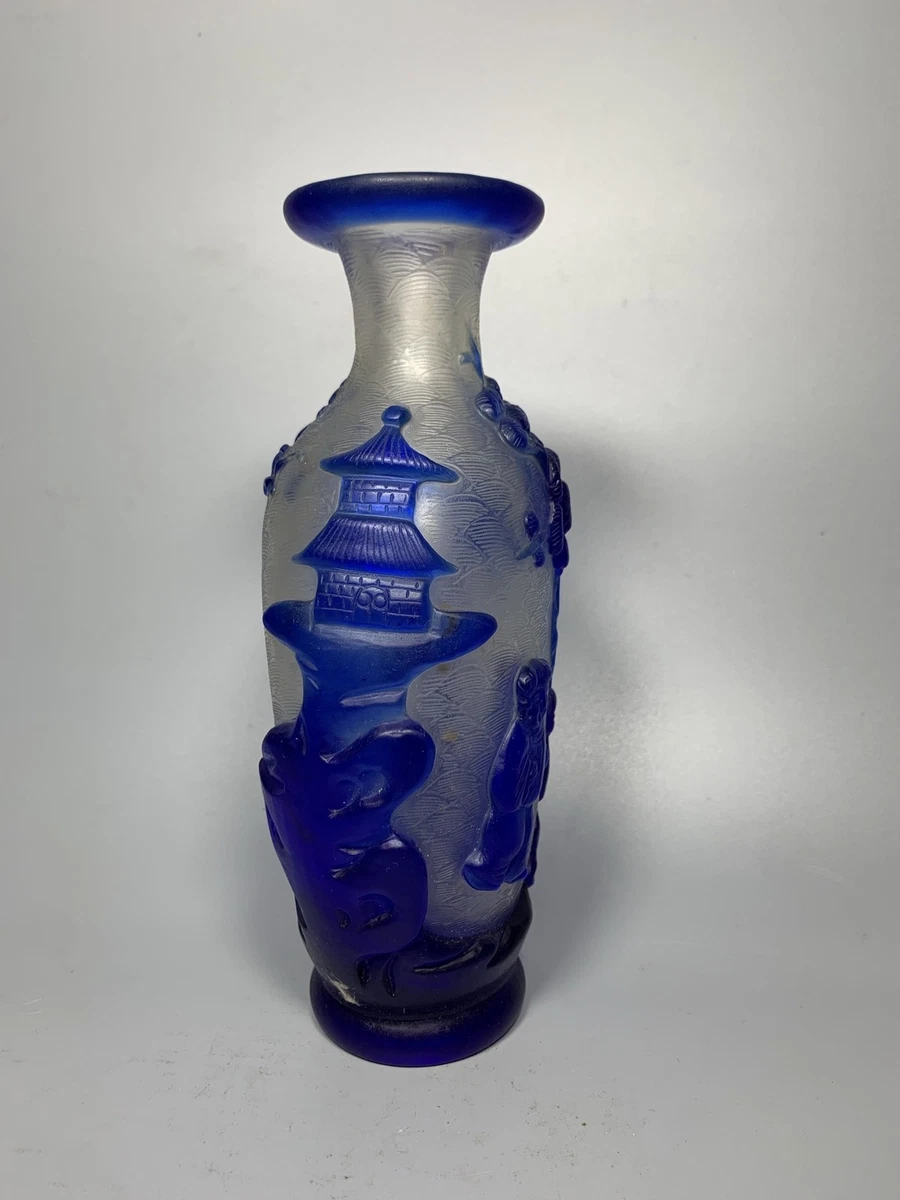 蓝色中国风玻璃花瓶| eBay