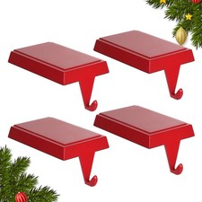 4 PCS Christmas Stocking Holders For Mantle Heavy Weighted Metal Hooks Red