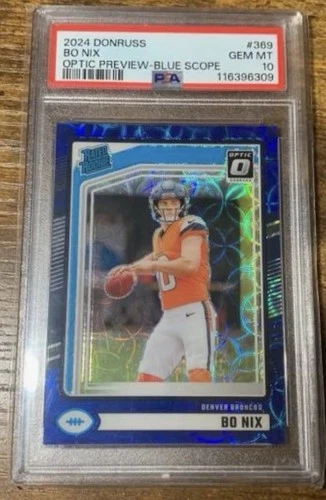 2024 Panini Optic Bo Nix #369 Optic Preview Blue Scope Prizm (RC) PSA 10 GEM MT