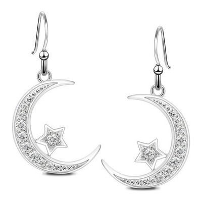 Sterling Silber Runde Halbmond Mond & Stern Ohrhänger Stern J