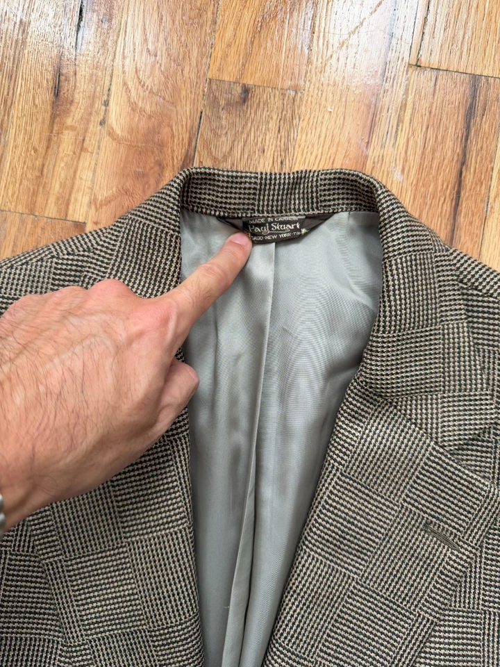 Paul Stuart Blazer Jacket Men 40R patchwork tweed tan brown - Image 3 of 4