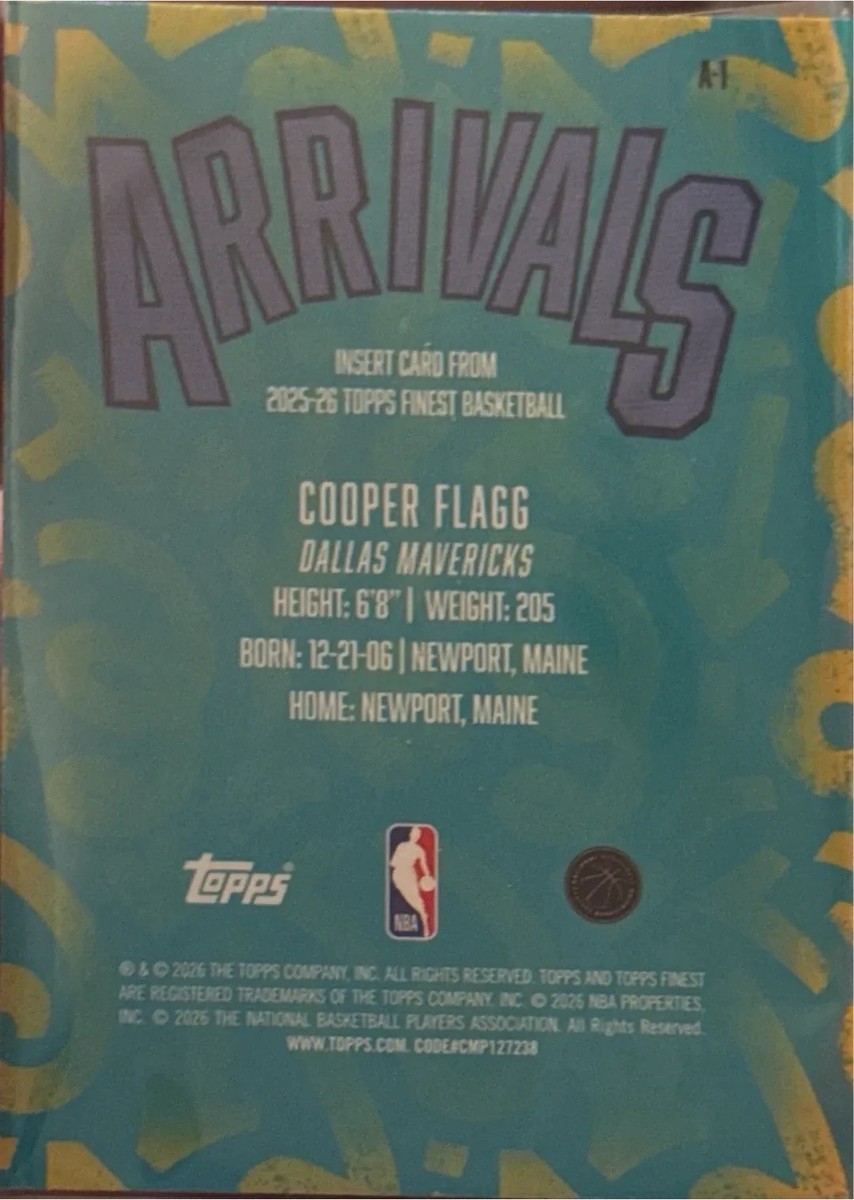 Topps Finest 2025-26 Arrivals A-1 Cooper Flagg RC Mavericks Blue Refractor/99 View 2