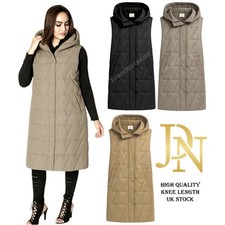 Ladies Womens Long Bodywarmer Knee Gilet Warm Waistcoat Winter Puffer Hooded NEW