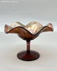 Carnival Glass Amethyst Iridescent Compote Bowl Ruffled Edge Vintage 6 Inch