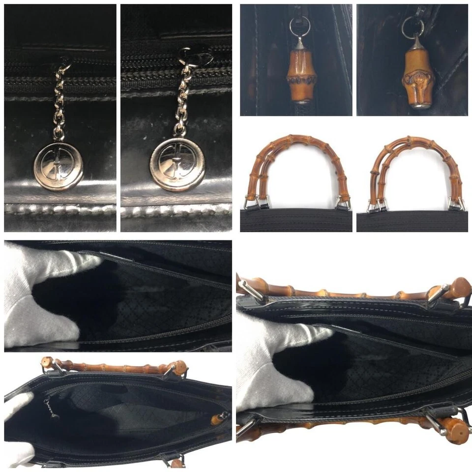 Отличное состояние GUCCI бамбука черный полиэстер 000 1998 Дамская сумка сумка с короткими ручками дамская сумка - Изображение 3 из 4