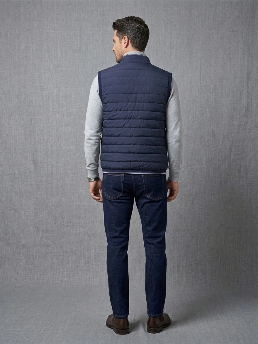 Ralph Lauren Purple Label Mens Navy Grey Reversible Quilted Vest Gilet Jacket XL image 4