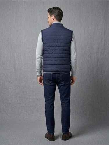 Ralph Lauren Purple Label Mens Navy Grey Reversible Quilted Vest Gilet Jacket XL image 4
