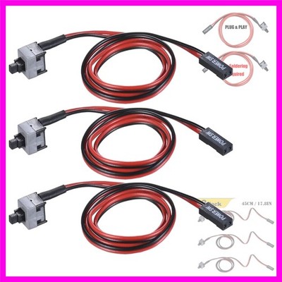 3 Pack 2 Pin SW PC Desktop Power Cable On/Off Push Button ATX Computer Switch...