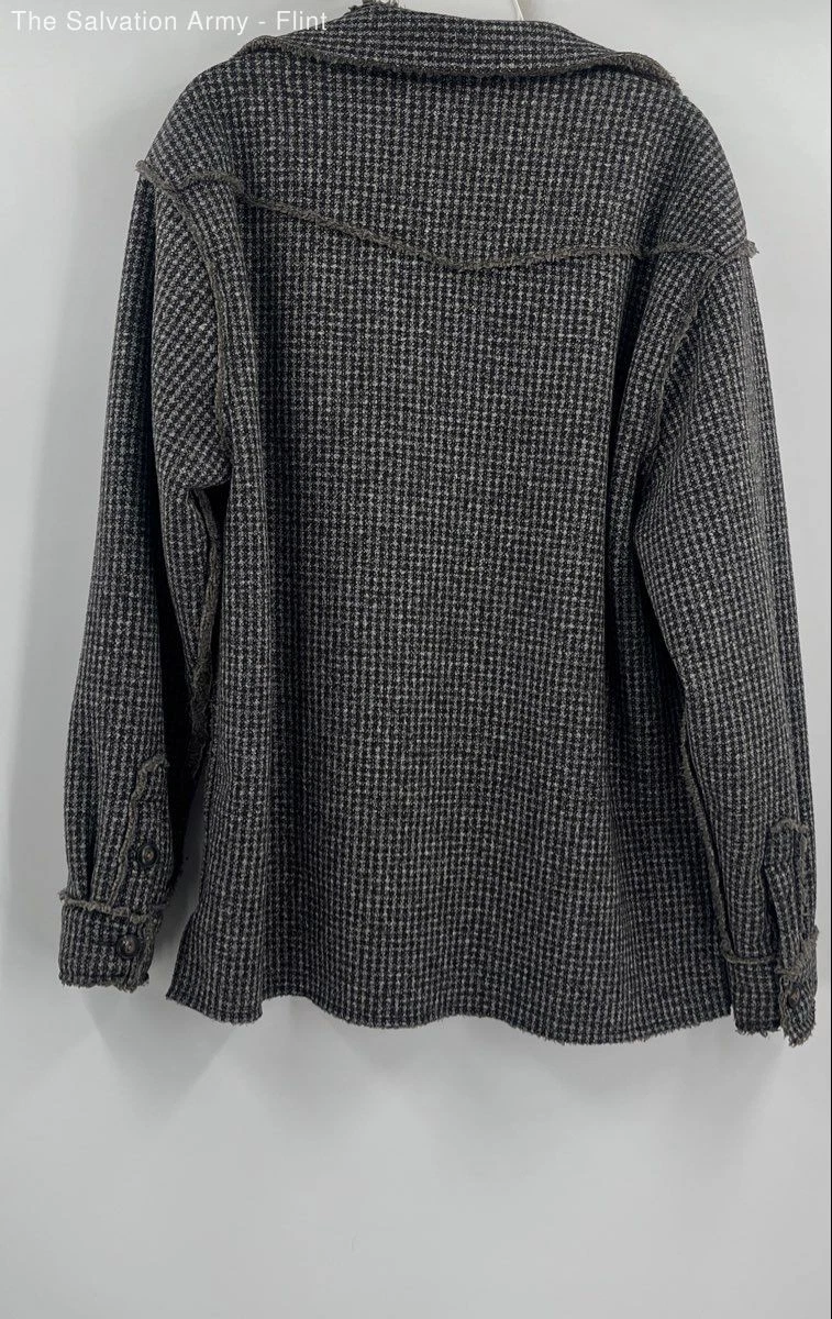 True Grit Mens Gray Houndstooth Sherpa Lined Button Front Jacket Size Medium image 2