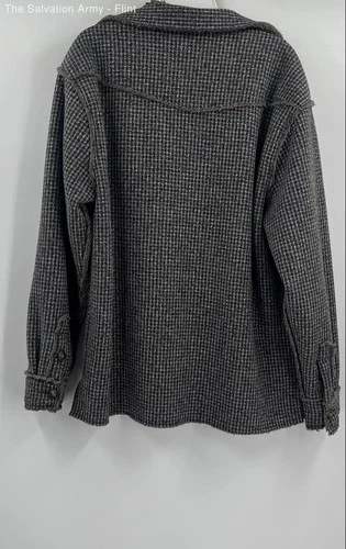 True Grit Mens Gray Houndstooth Sherpa Lined Button Front Jacket Size Medium image 2