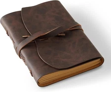 Leather Journal Notepad, Small Notebook 4.8x6.5 Inches, Dark Brown Writing Diary