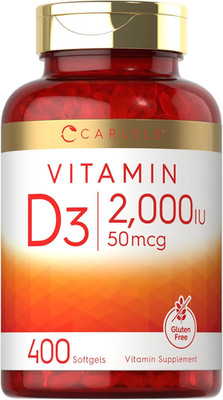 Vitamin D3 2000IU Softgels | 400 Count | Non-Gmo, Gluten Free Formula | 50 Mcg |