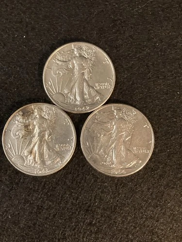 Walking Liberty Half Dollar 1942,43,44 Lot Of 3 Two Are AU