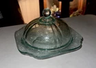 Vintage Federal Glass Aqua Blue Madrid Pattern Butter Dish with Lid Excellent