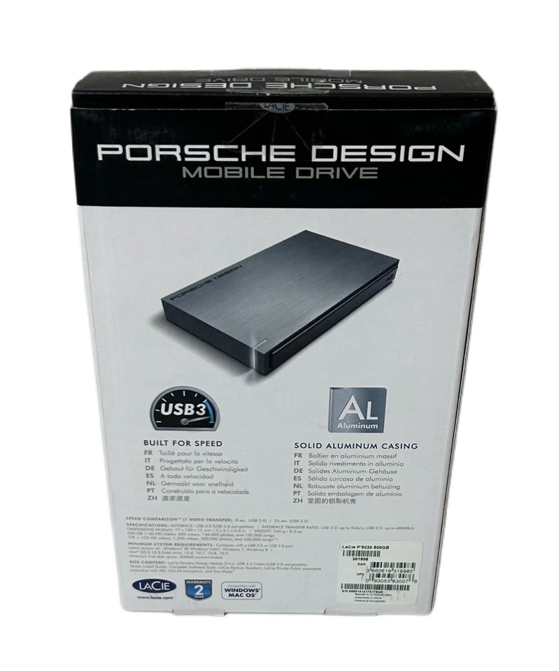 LaCie Porsche Design P’9220 USB 3.0 500GB External Hard Drive Silver New Sealed - Image 4 of 4