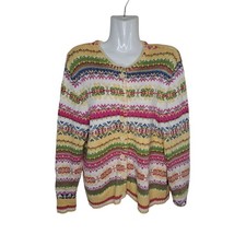 Tiara Cardigan Button Sweater Women's Fair Isle Bright Colorful 2004