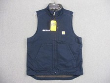 Carhartt Vest Mens Medium Blue Canvas Sherpa Lined Full Zip Global Logo OV4277-M