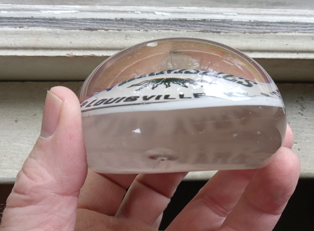 1890s COLLINS VARNISH CO LOUISVILLE,KY ANTIQUE GLASS ADVERTISING PAPERWEIGHT