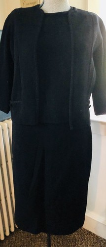 Vtg 60s Italian Black 3Pc Black Knit Suit Monroe H