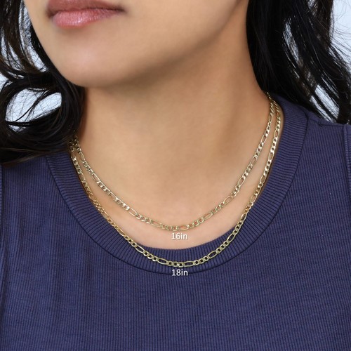 14K Yellow Gold 3.5mm Figaro Chain Italian Link Pendant Necklace Mens Womens 18" - Picture 3 of 9