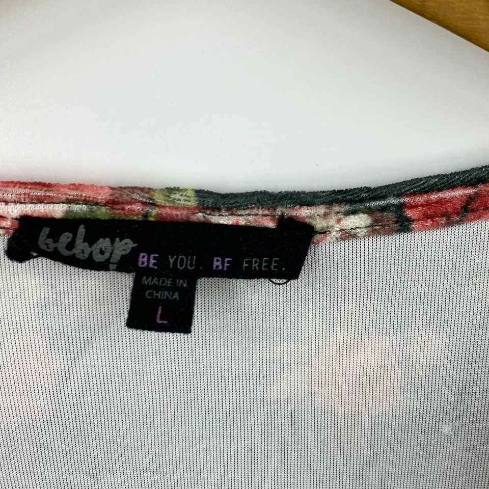 Mameluco Be Bop Talla Grande Verde Rosa Floral Manga Campana Terciopelo Cuello en V Una Pieza Foto 4 de 4