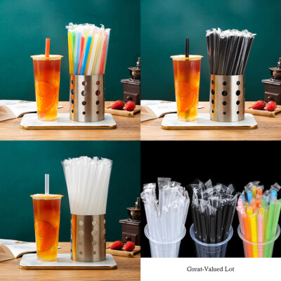 US 100 Pcs Jumbo Smoothie Straws Boba Bubble Tea Straws Individually Wrapped
