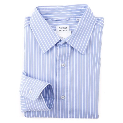 Aspesi Regular-Fit Sky Blue Striped Cotton Shirt M (Eu 40) New