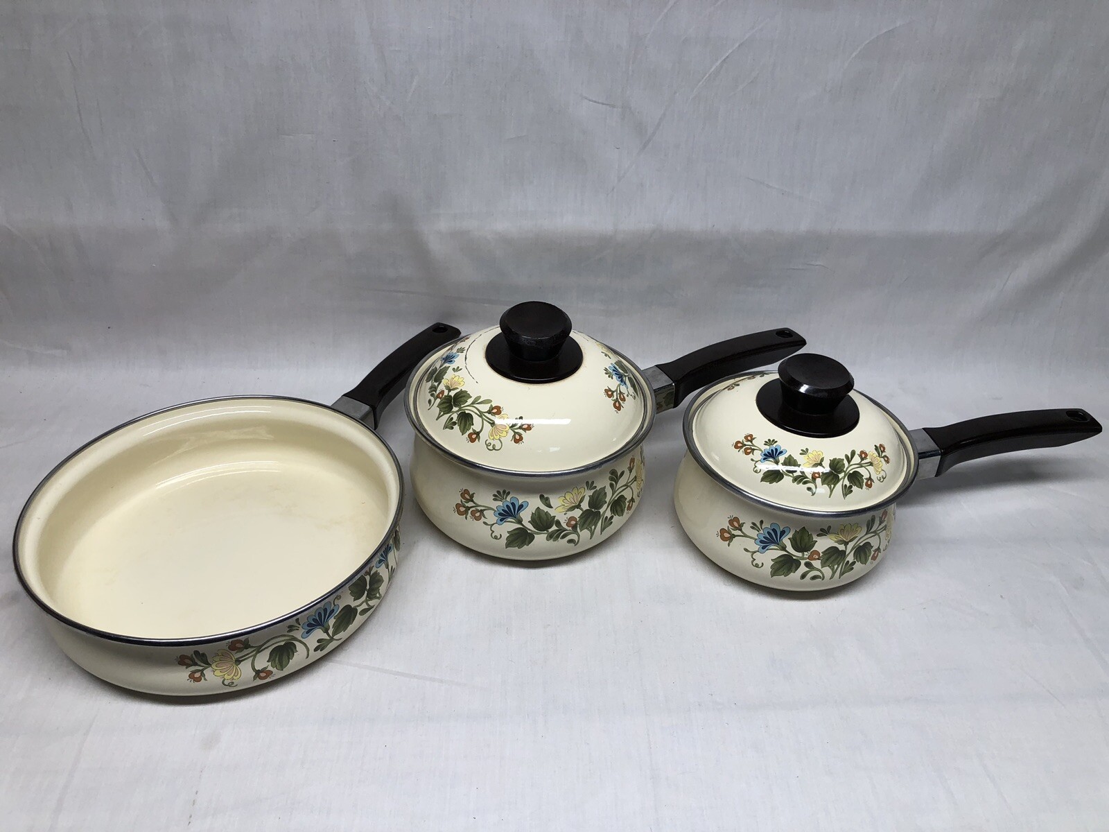 Vintage Kobe JCPENNY Enamel Cookware 3 PC Set 2 Pots W/ Lids & Sauce