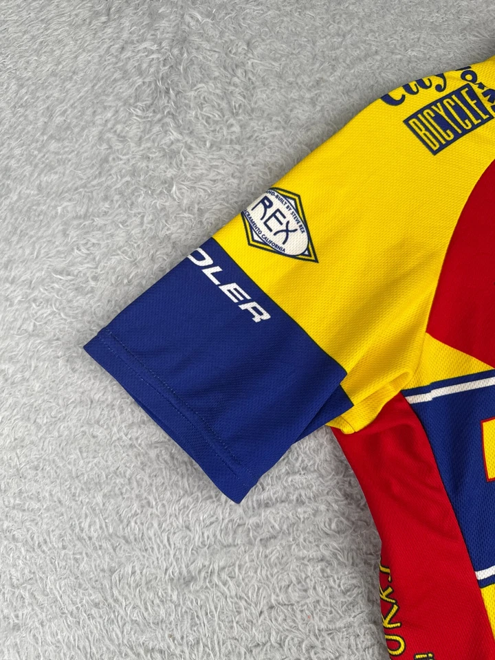 Camiseta deportiva de ciclismo Voler adulto pequeña amarilla azul Davis CA Bike Club 1/2 cremallera polivinílica Foto 3 de 4