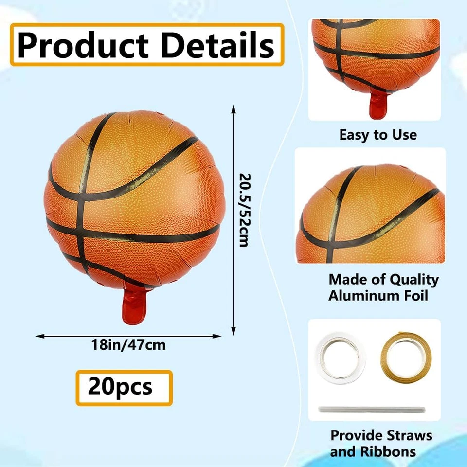 Globos deportivos de 20 piezas de papel aluminio de baloncesto de 18 pulgadas Mylar Foto 2 de 4