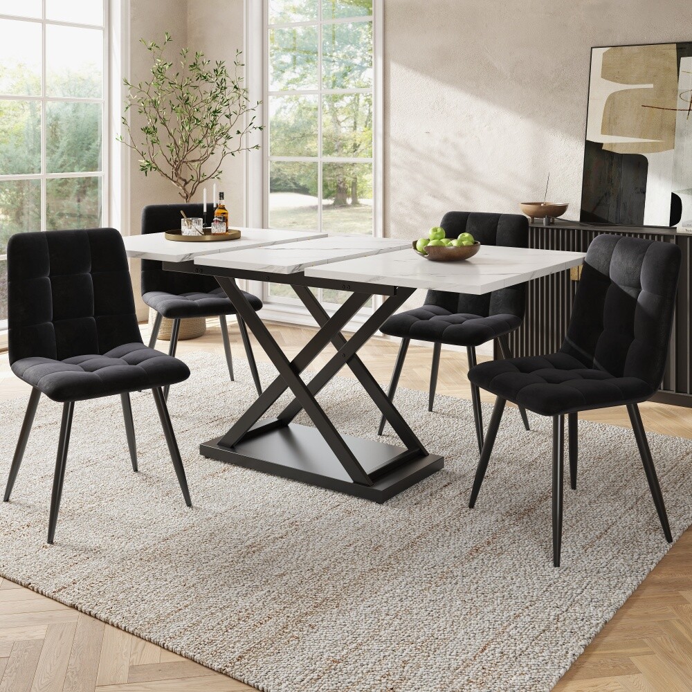 Dining Set 5-piece Extendable Dining Table Set for 4 People with 4 Dining Chairs