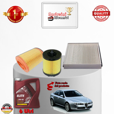 Kit Tagliando Completo Per Alfa Romeo 159 2.2 JTS 16V 136KW Dal 2008 - Filtri + 6 Litri Olio 5W40