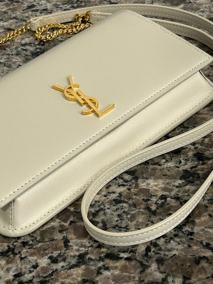 Yves Saint Laurent White Leather Phone Holder Shoulder Bag SPBSAL