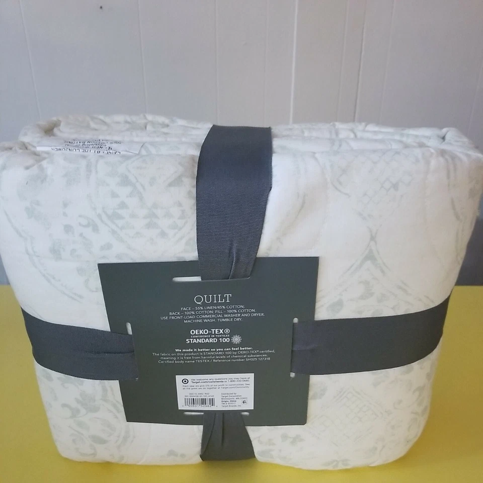 Damasco verde umbral - Edredón completo de mezcla forrado Queen Foto 4 de 4