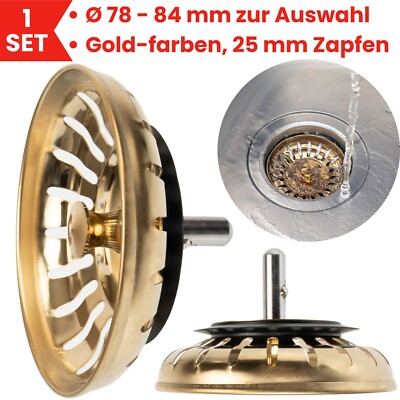 Spülbecken Siebkörbchen in Gold mit 25 mm Zapfen Siebkorb Spüle Siebkorbventil