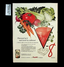 1955 Campbell's V-8 Vegetable Juices Flavor Vitamins Vintage Print Ad 33706