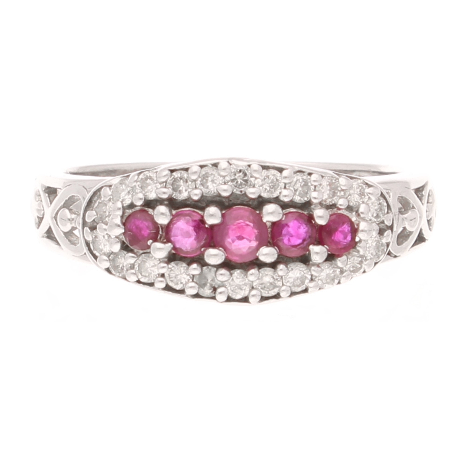 9Carat White Gold Ruby & Diamond Cluster Ring (Size Q 1/2) 7.5mm Widest