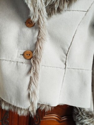Veste Crème Marque NO Excuse Taille 44 - Fausse Fourrure, Doublure Chaude, Occasion TBE